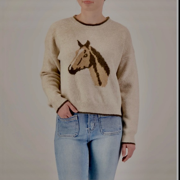 New Womens Anthropologie Western Crewneck Sweater Distinctive Horse Graphic L - Picture 2 of 9